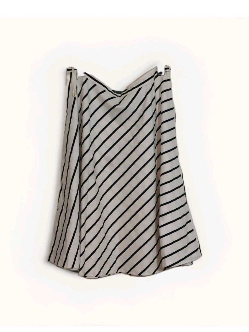 Ralph Lauren Cream A-Line Skirt with Black Diagonal Stripes 12 LRL Circle